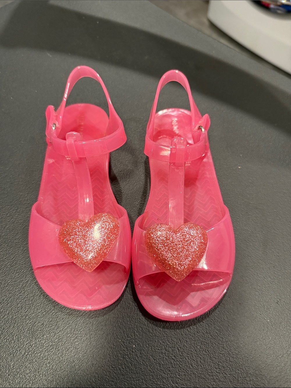 Old Navy Hot Pink Jelly Sandals with Glitter Heart